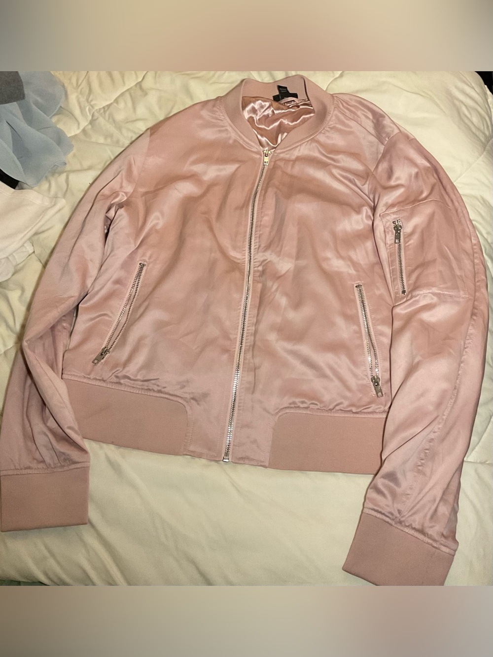 a.n.a Blush Satin Bomber Jacket